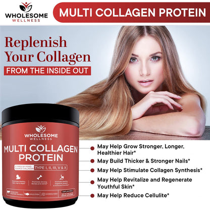 Multi Collagen Protein Powder Hydrolyzed (Type I II III V X) Grass-Fed All-in-One Super Wholesome WellnessBuy Supplements Australia