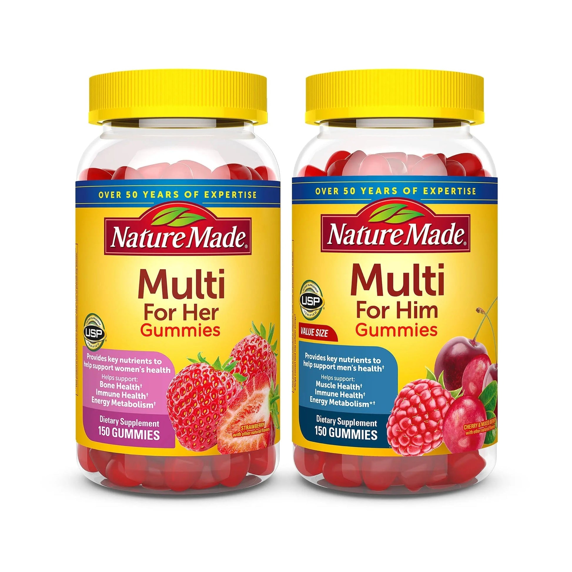 Nature Made Multivitamin Gummies Combo Pack for Him & Her, Tasty Men & Womens Multivitamin with Vitamin C, Vitamin D3, B Vitamins Nature Made