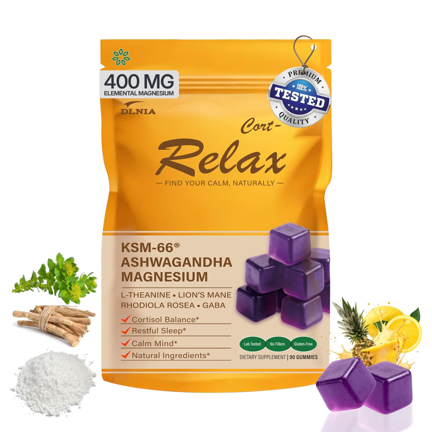 DLNIA Magnesium Glycinate Stress & Cortisol Support Gummies | Calm Focus by Day, Deep Sleep by Night | 17-in-1 with KSM-66® Ashwagandha, L-Theanine & Lion’s Mane DLNIABuy Supplements Australia