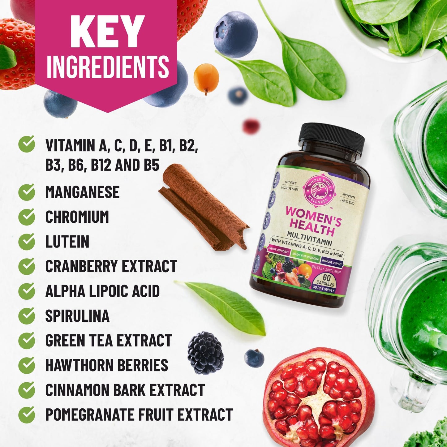 WHOLE WORLD WELLNESS Womens Daily Multivitamin Multimineral Supplement for Energy, Mood, Focus, Hair, Skin & Nails. Made for Women with 30+ Nutrients, Fruit & Energy Blend. Womens Vitamins, USA Made. WHOLE WORLD WELLNESSBuy Supplements Australia