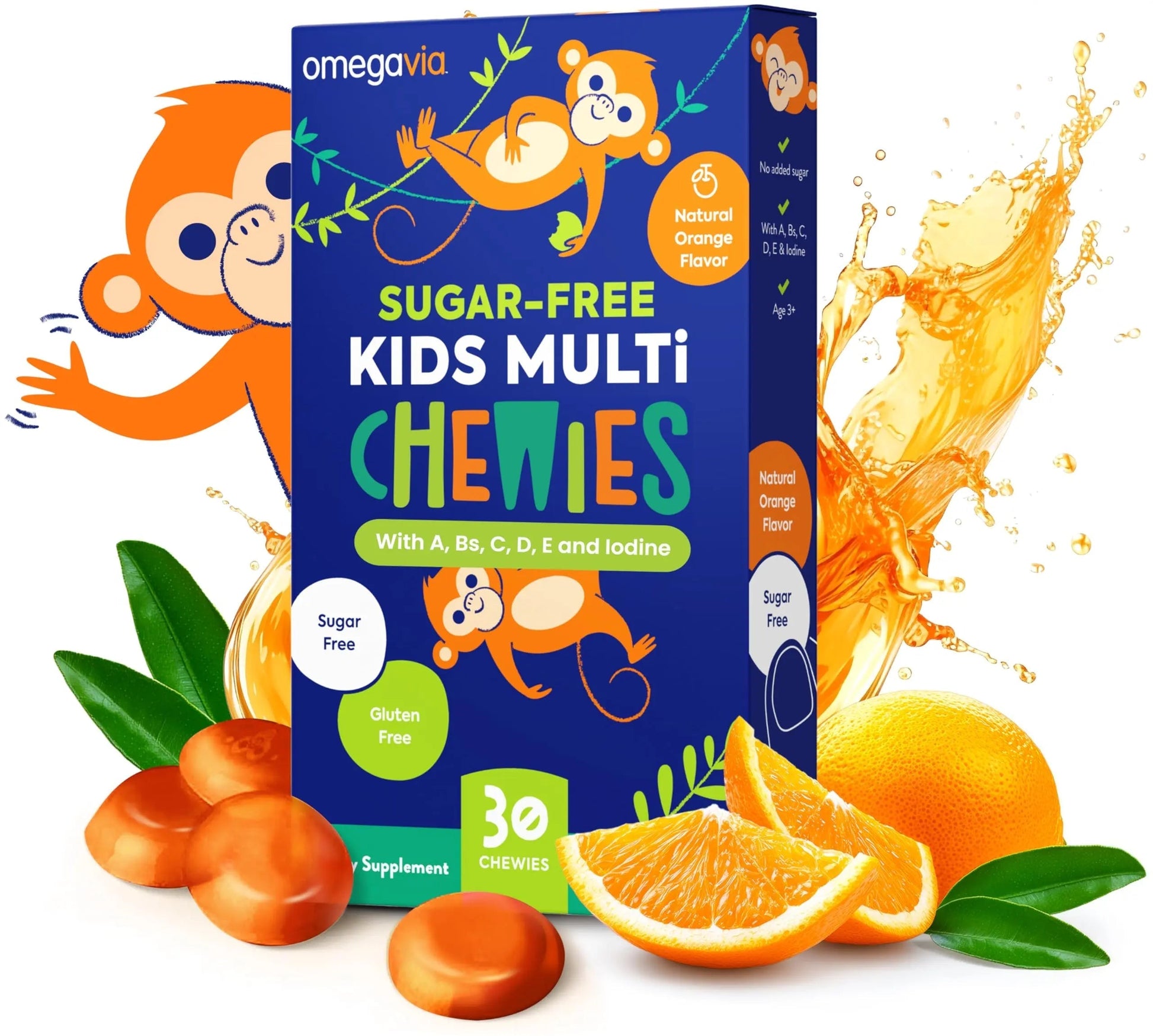 OmegaVia Sugar Free Kids Multivitamin Chewies - Daily Chewable Gummy Vitamins for Kids 3+ OmegaVia