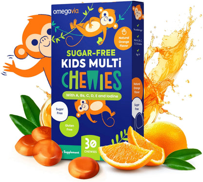 OmegaVia Sugar Free Kids Multivitamin Chewies - Daily Chewable Gummy Vitamins for Kids 3+ OmegaVia