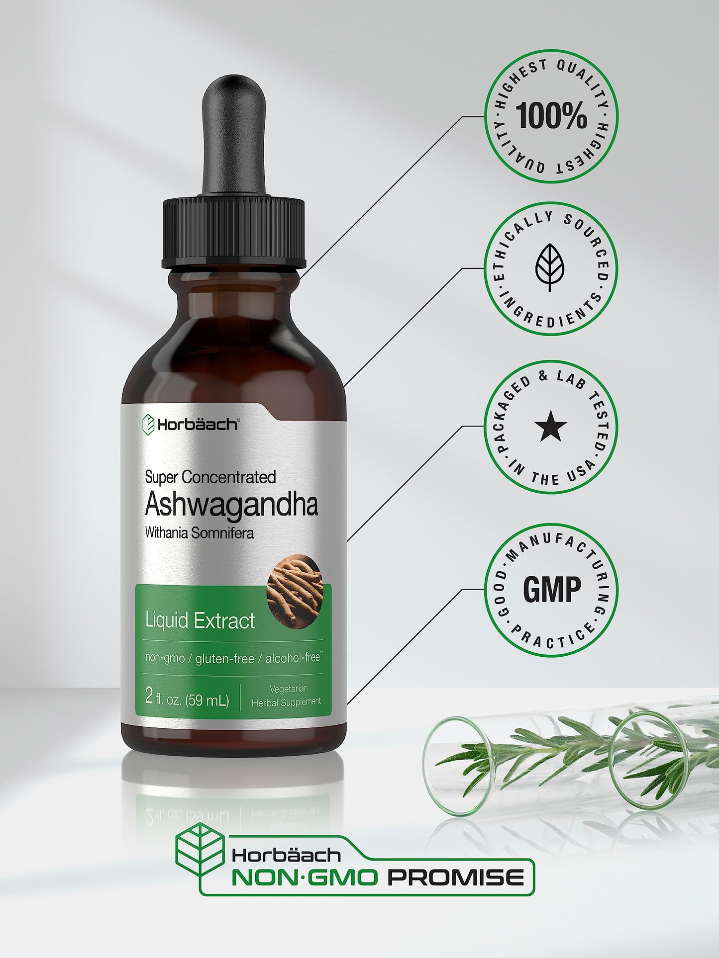 Ashwagandha Root Liquid Extract | 2 fl oz | Alcohol Free Tincture | Vegetarian, Non-GMO, Gluten Free Supplement | by Horbaach HorbäachBuy Supplements Australia