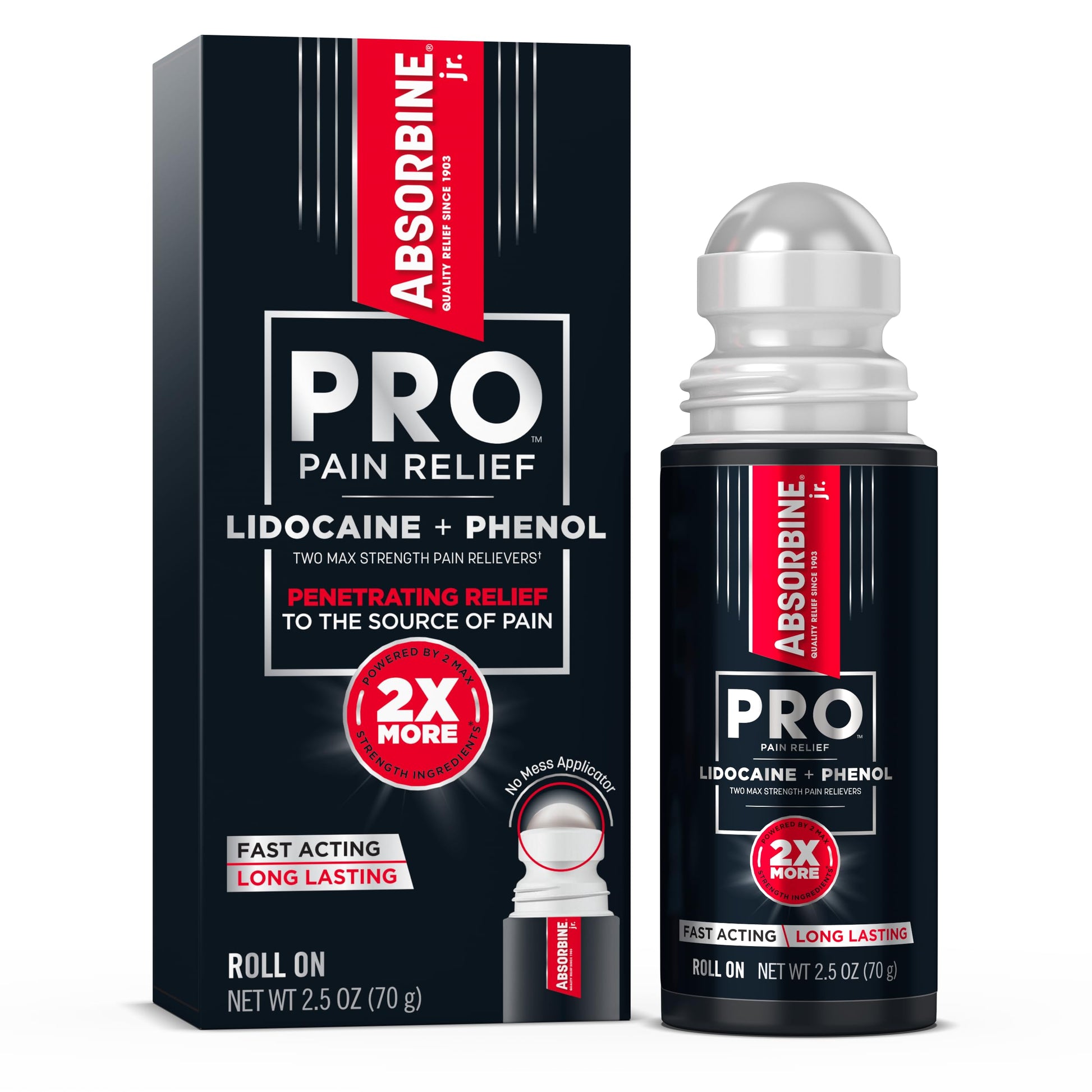 Absorbine Jr. PRO Maximum Strength Lidocaine Roll-On for Targeted Nerve and Muscle Pain Relief, 4% Lidocaine + 1.5% Phenol, Fast Acting & Long Lasting, 2.5 oz ABSORBINE JR.Buy Supplements Australia