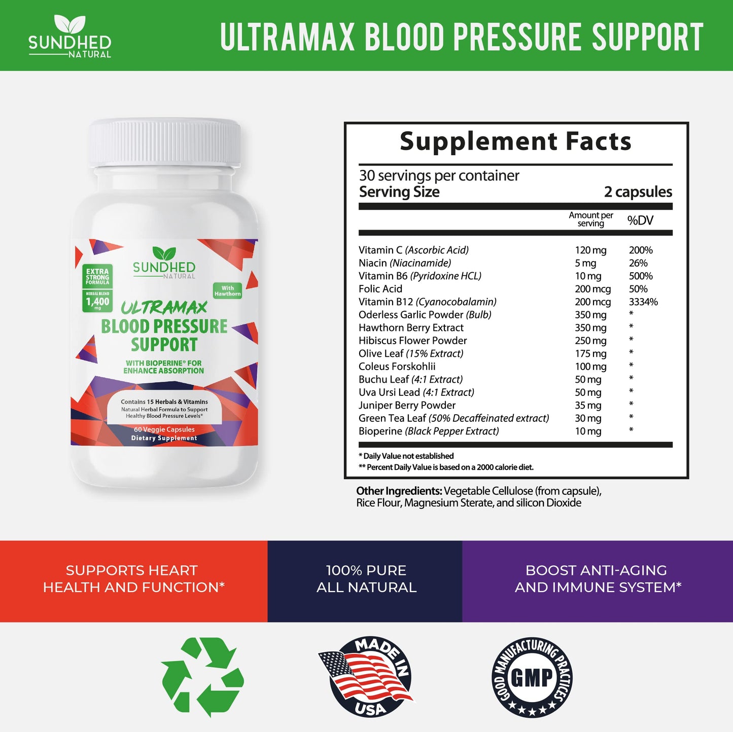 Sundhed Natrual UltraMax Blood Pressure with Bioperine for Enhanced Absorption Sundhed NaturalBuy Supplements Australia