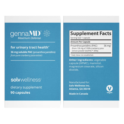 Solv Wellness GennaMD - Maximum UTI Defense - 36 mg Soluble PAC from 100% Cranberry Juice Extract - Highest PAC Concentration in a Small, Easy-to-Swallow Capsule - 90 Capsules Solv WellnessBuy Supplements Australia