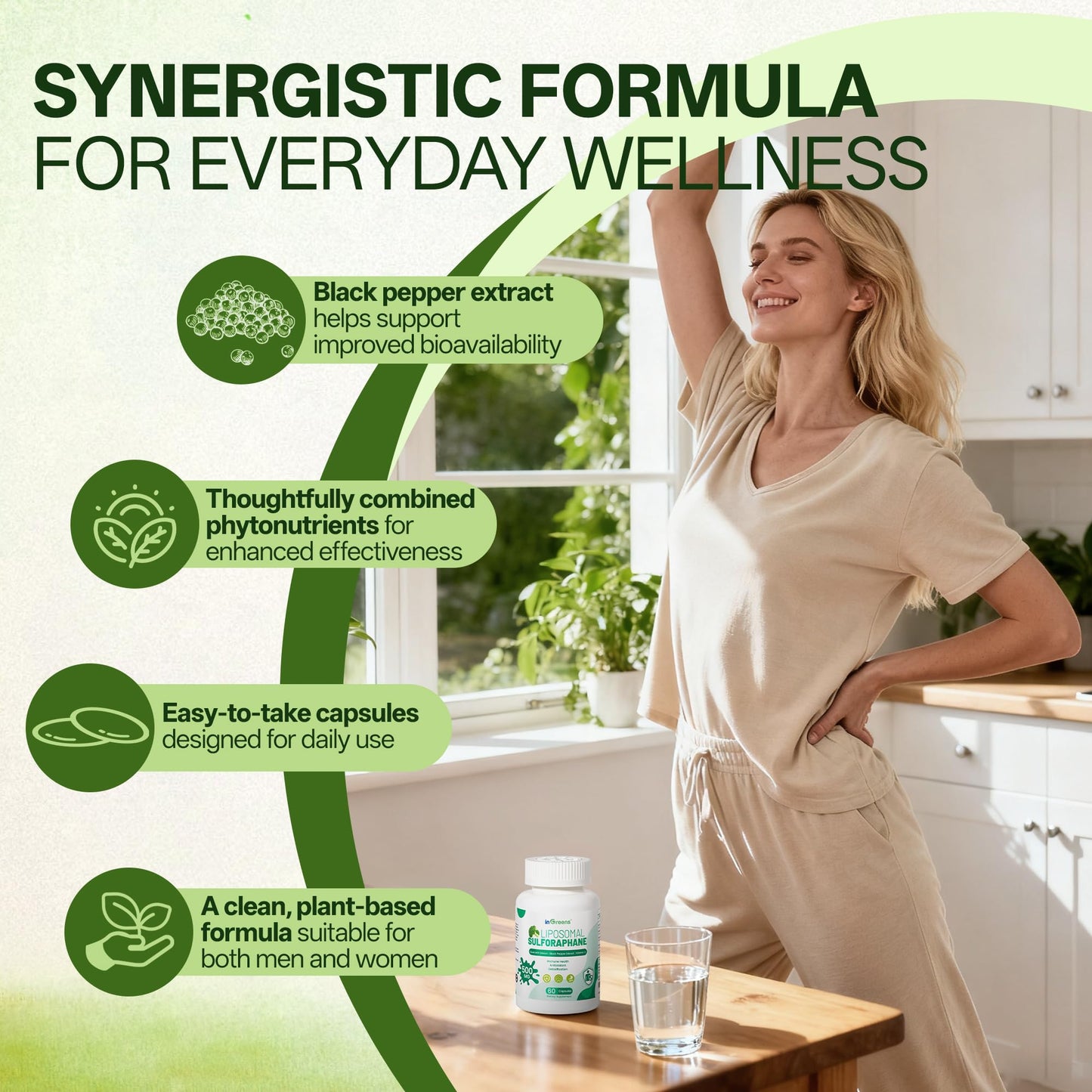 Liposomal Sulforaphane 500mg Supplement from Broccoli Extract with Quercetin, Black Pepper & Vitamin C – Antioxidant, Detox & Cellular Support, Cellular Health Formula for Men & Women, 60 Capsules inGreensBuy Supplements Australia