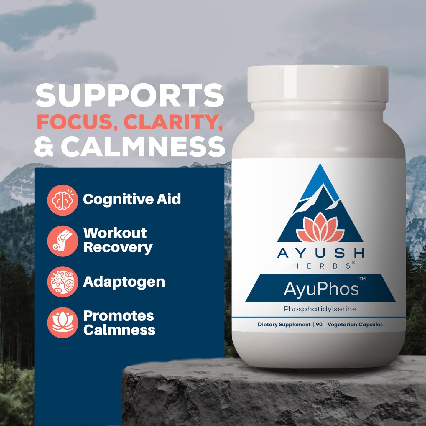 Ayush Herbs AyuPhos - Phosphatidylserine Supplement for Men & Women, Soy-Free Phosphatidyl Serine, Brain, Memory, & Cognitive Support for Adults, 200mg Per Pill - 45 Servings Ayush HerbsBuy Supplements Australia