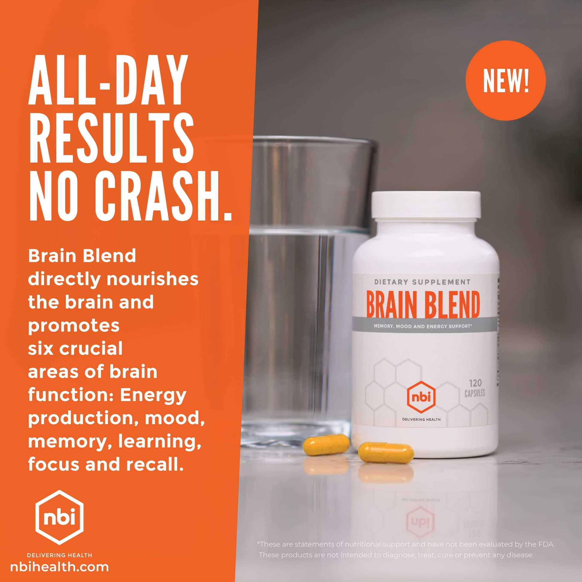 NBI Brain Blend for Memory, Focus, Concentration, Cognitive Function for Men & Women | Caffeine-Free with ALCAR, Alpha Lipoic Acid, Huperzine A, Turmeric | Nootropic | 120ct Capsules NBIBuy Supplements Australia
