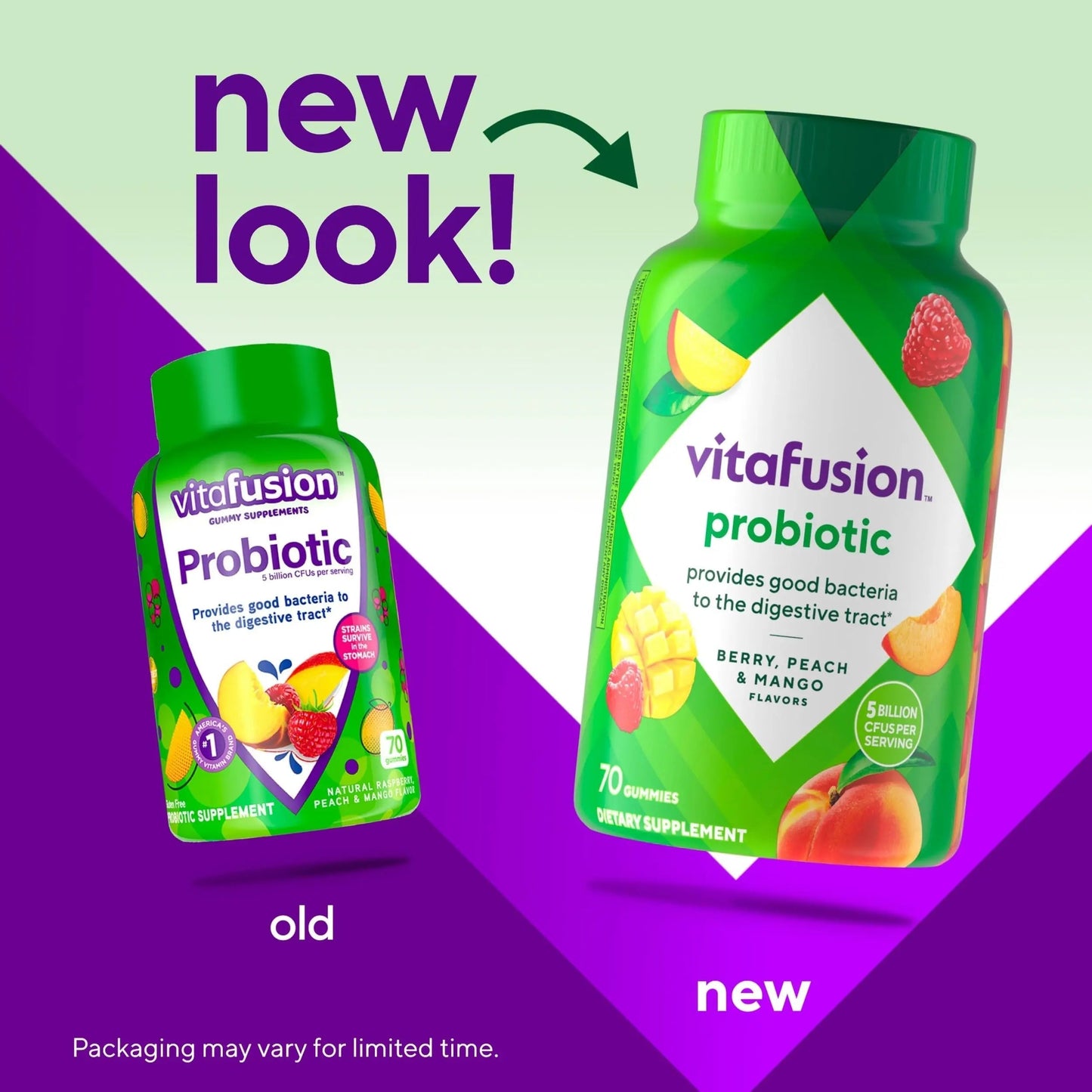vitafusion Probiotic Gummy Supplements, Raspberry, Peach and Mango Flavors, Probiotic Nutritional Supplements With 5 Billion CFUs Vitafusion