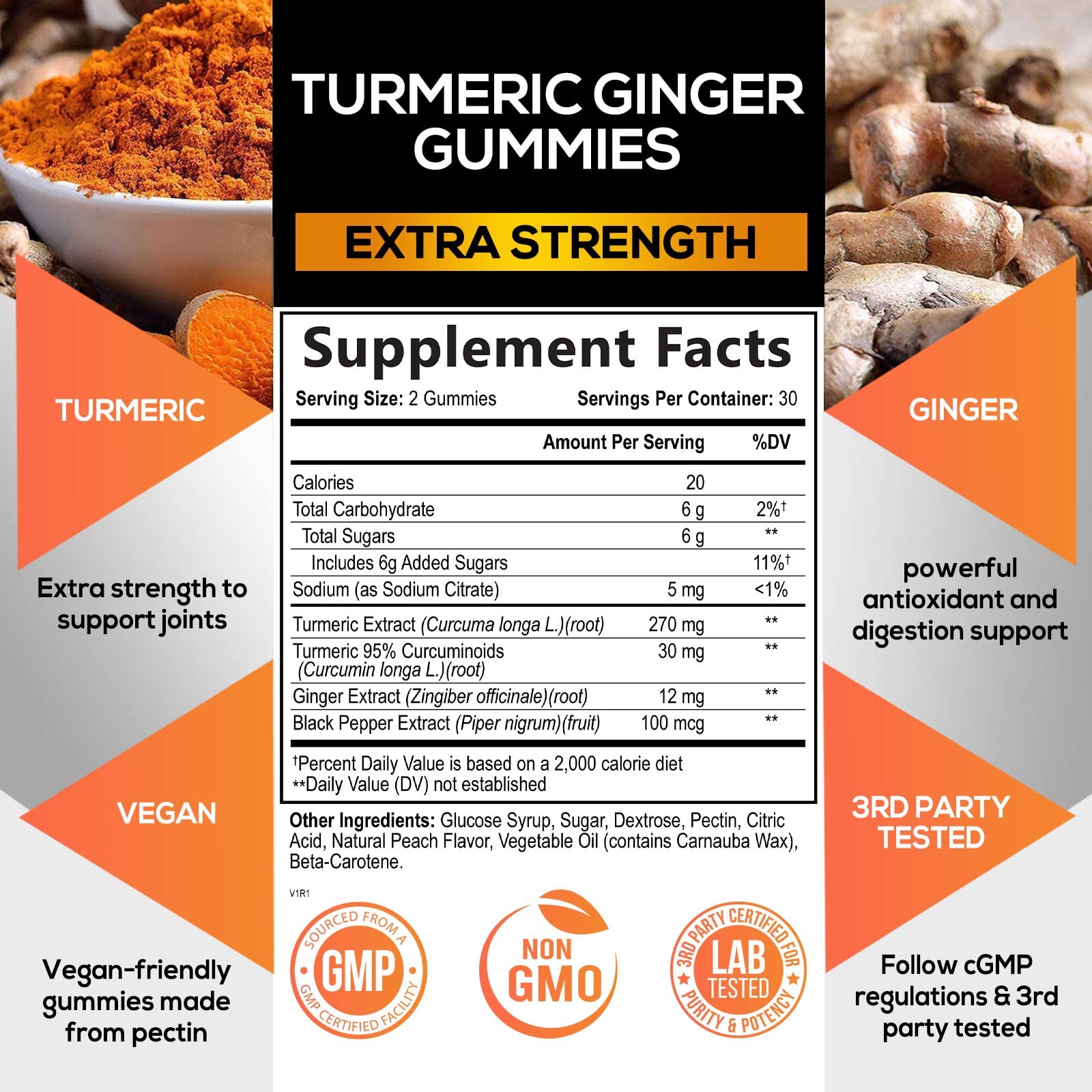 Turmeric Ginger Gummies - Vegan Turmeric Curcumin Gummy with 95% Curcuminoids Nature's NutritionBuy Supplements Australia