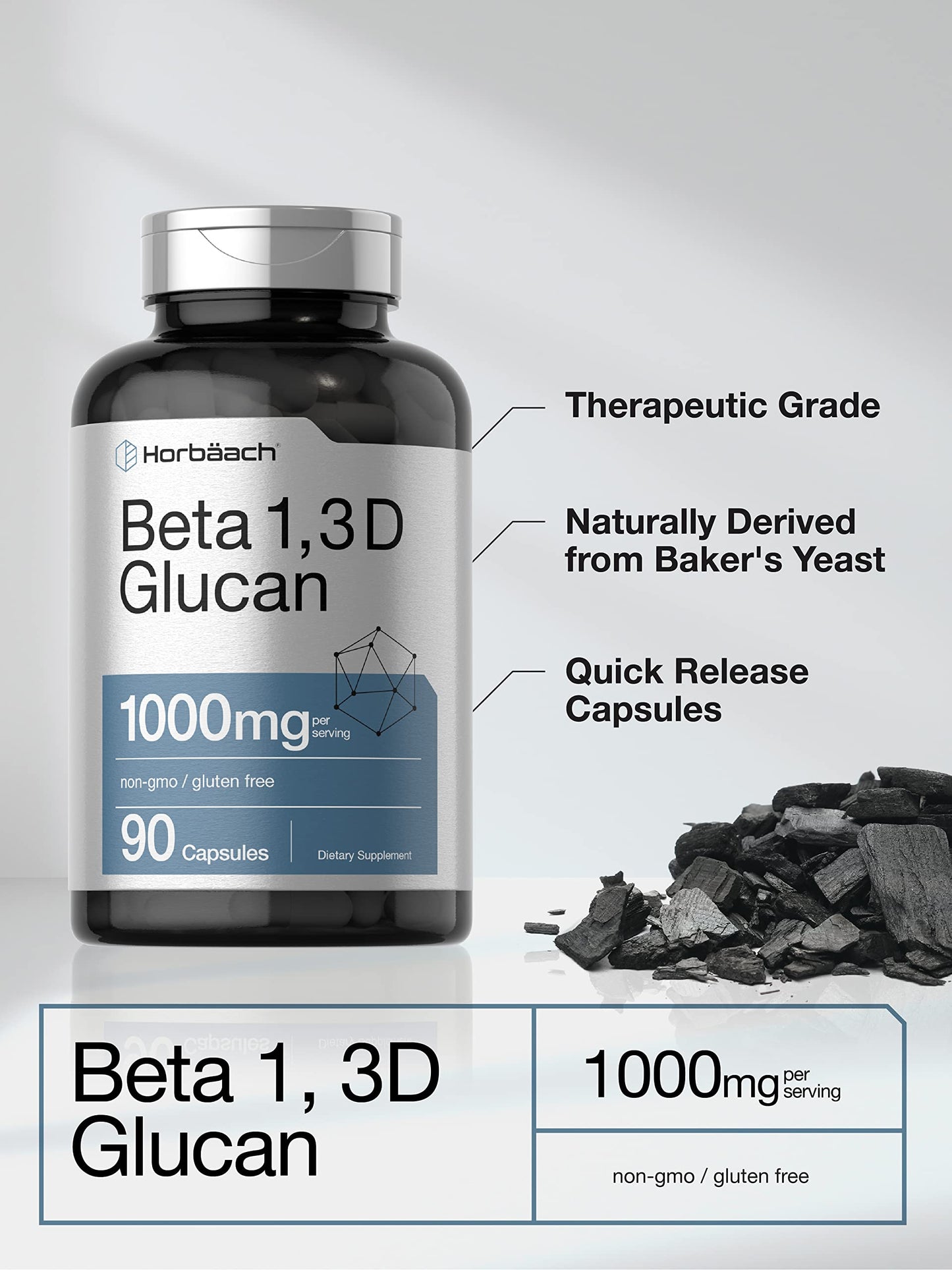 Beta Glucan 1 3D 1000 mg | 90 Capsules | Beta 1,3, 1,6 D Glucan | Non-GMO, Gluten Free HorbäachBuy Supplements Australia