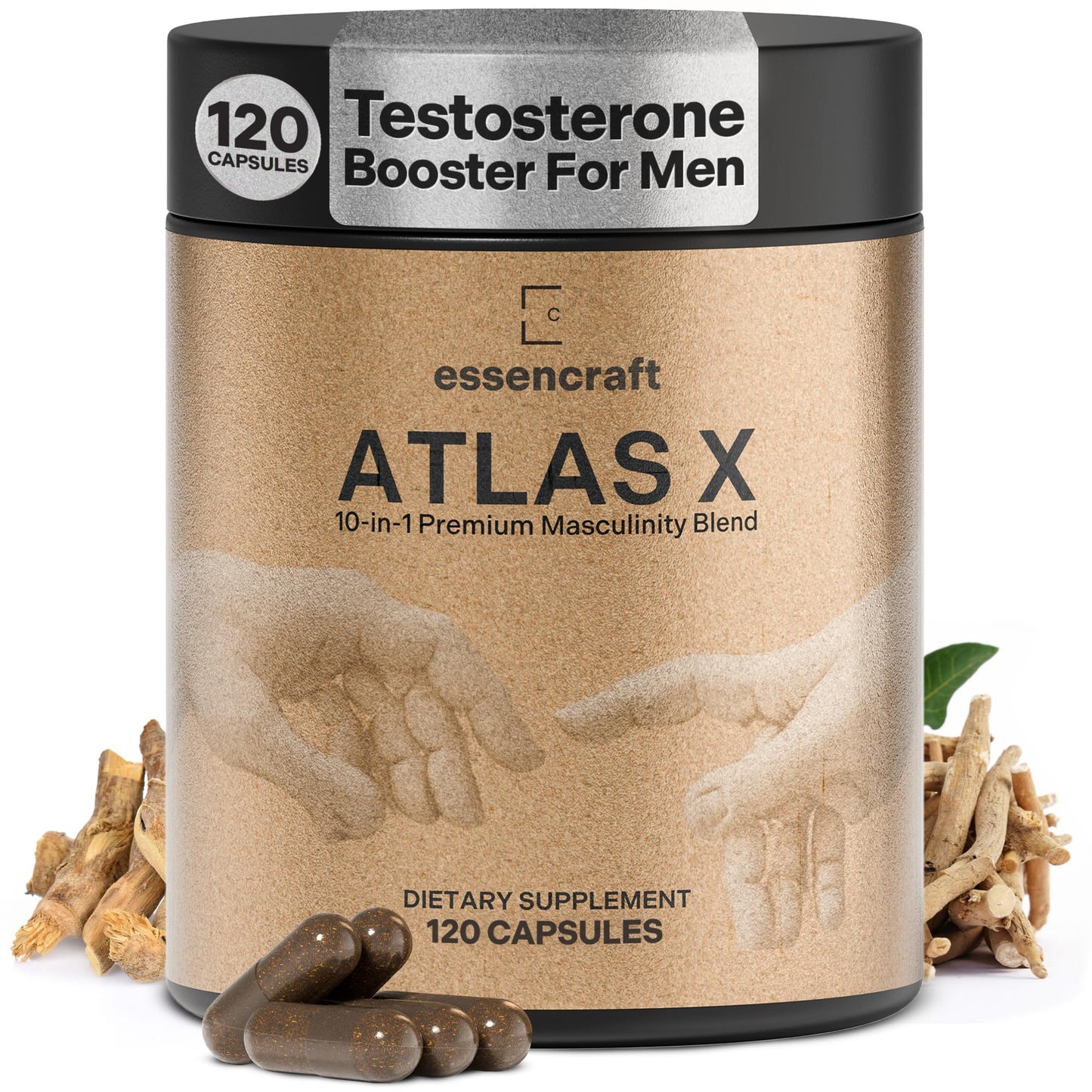 Essencraft Atlas X Testosterone Supplement for Men – 10-in-1 Natural Testosterone Booster & Muscle Booster w/Shilajit, Zinc, Tongkat Ali, & More (120 Capsules) EssencraftBuy Supplements Australia
