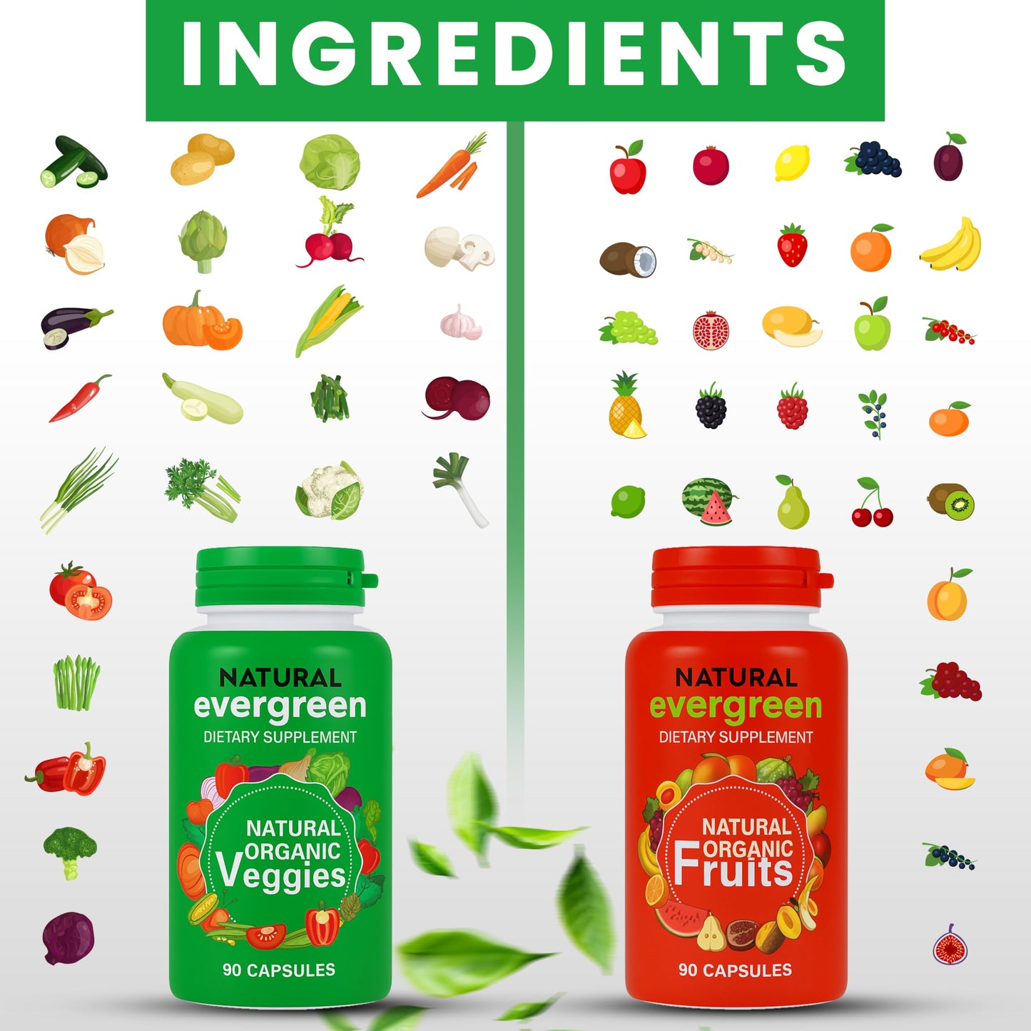 Fruit and Veggies Supplement – 100% Natural Super Greens Blend with Fruits & Vegetables | Veggie Capsules for Adults & Kids | Daily Nutrient Support Packed with Natural Vitamins & Minerals Natural EvergreenBuy Supplements Australia