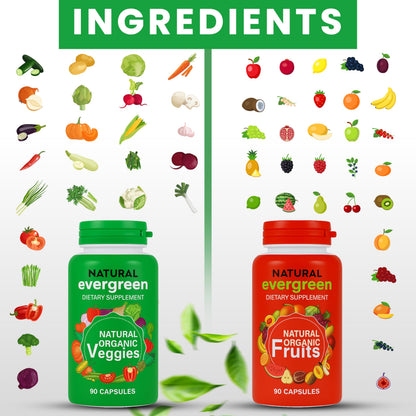 Fruit and Veggies Supplement – 100% Natural Super Greens Blend with Fruits & Vegetables | Veggie Capsules for Adults & Kids | Daily Nutrient Support Packed with Natural Vitamins & Minerals Natural EvergreenBuy Supplements Australia