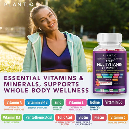 Complete Multivitamin Gummies for Adults – All-in-One Blend of Vitamin A B C D E Zinc and Biotin - Adult Vitamin Gummy for Energy and Immunity PLANT.O NUTRITION