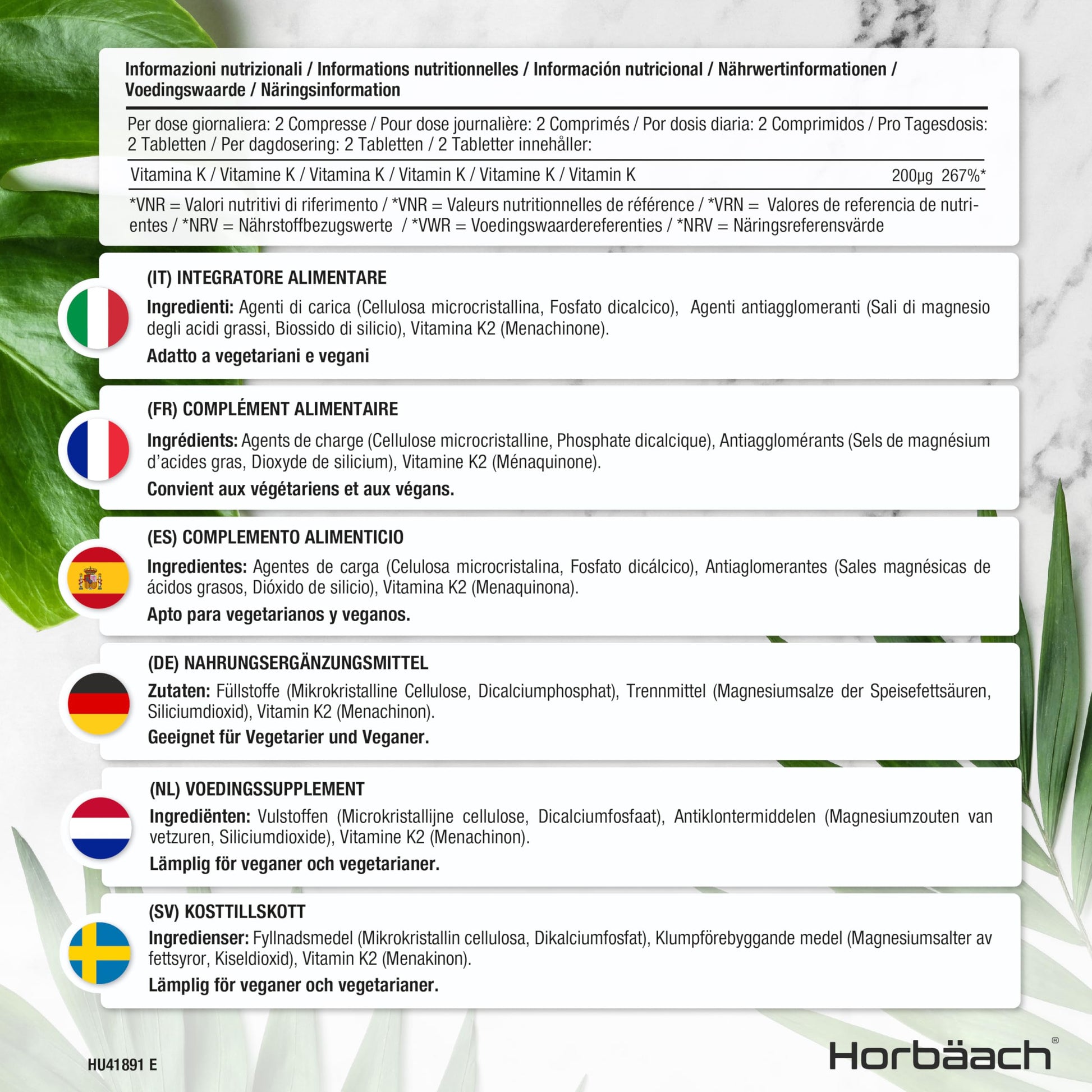 Vitamin K2 MK7 200ug | 365 Vegan Tablets | High Strength Menaquinone MK-7 HorbäachBuy Supplements Australia