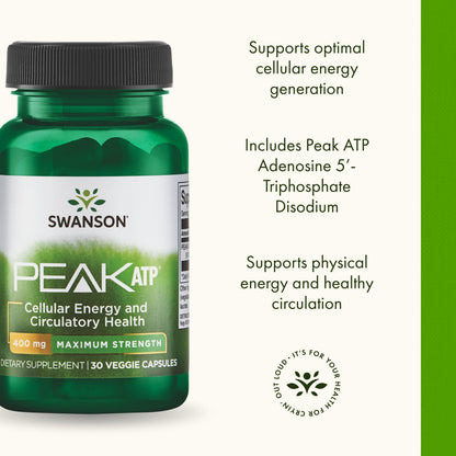 Swanson Maximum Strength Peak ATP-Natural Supplement Promoting Cellular Energy Support-Supports Physical Performance and Promotes Healthy Blood Flow Support-(30 Veggie Capsules, 400mg Each) 1 Pack SwansonBuy Supplements Australia