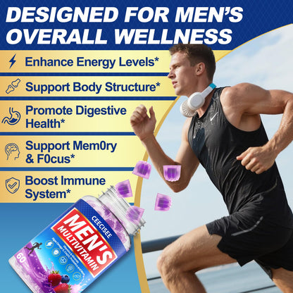 Ceecisee Men’s Methylated Multivitamin Gummies: Chewable Multivitamins Mens Gummy with Omega Probiotic Magnesium Zinc Vitamins B12 D3 - No Iron Daily Supplement Support Energy Immune for Men(120Count) CeeciseeBuy Supplements Australia