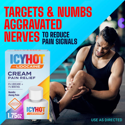 Icy Hot Lidocaine Pain Relief Cream, Numb Aggravated Nerves with Max Strength Lidocaine 4% and Menthol 1%, Fast-Acting Pain Relief for Minor Pain, Backaches, Sprains and Strains, 1.75 oz Icy HotBuy Supplements Australia