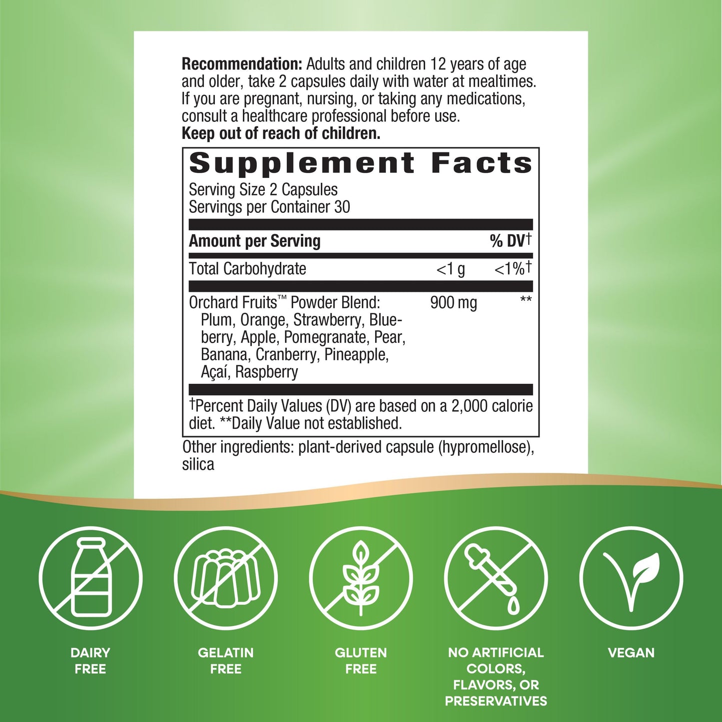 Nature's Way Orchard Fruits, Fruit Powder Blend, Contains 12 Different Fruits, 900mg Per 2-Capsule Serving, 60 Capsules Nature's WayBuy Supplements Australia