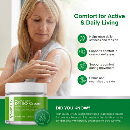 Vigority DMSO Cream 99.9% Pure for Topical Joint, Muscle Comfort - DMSO Pharmaceutical Grade Cream with Arnica, Magnesium, Turmeric, OptiMSM, Aloe Vera 2 Pack VigorityBuy Supplements Australia