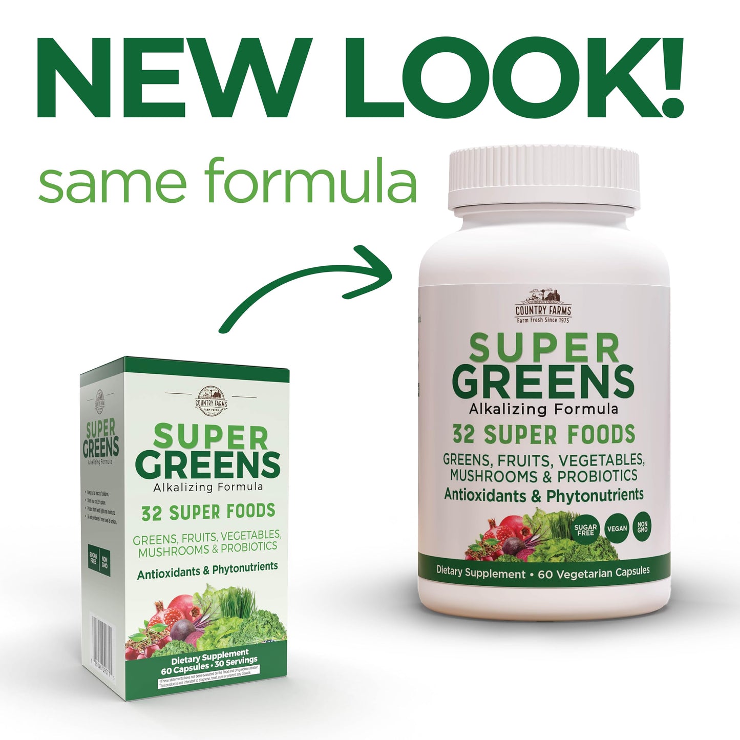 Country Farms Super Greens Vegicaps, 32 Super Foods, Whole Food Supplement, Greens, Fruit, Vegetables, Mushrooms & Probiotics, Rich in Antioxidants & Phytonutrients, 60 Count, 30 Servings Country FarmsBuy Supplements Australia