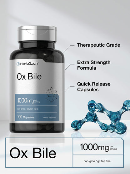 Ox Bile 1000 mg 100 Capsules | Digestive Enzymes Supplement | Non-GMO & Gluten Free HorbäachBuy Supplements Australia