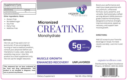 Organic Excellence Creatine Monohydrate – Micronized Creatine Powder for Muscle Growth, Strength & Recovery – Unflavored, 115 Servings Organic ExcellenceBuy Supplements Australia