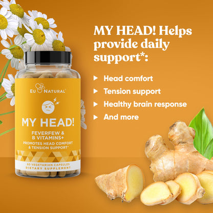 My Head! Headache Vitamins – Sensitivity, Tension, Comfort, Healthy Head Function for A Clear Mind – Fast acting Magnesium, Feverfew, Boswellia, Vitamin D, Ginger, & More – 60 Soft Capsules Eu NaturalBuy Supplements Australia