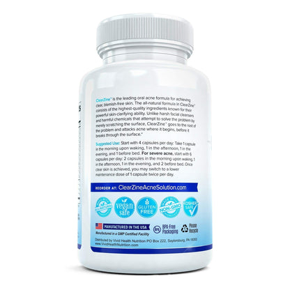 ClearZine Acne Pills for Teens & Adults | Clear Skin Supplement, Vitamins for Hormonal & Cystic Acne | Stop Breakouts, Oily Skin and Zits, 90 Caps ClearZineBuy Supplements Australia