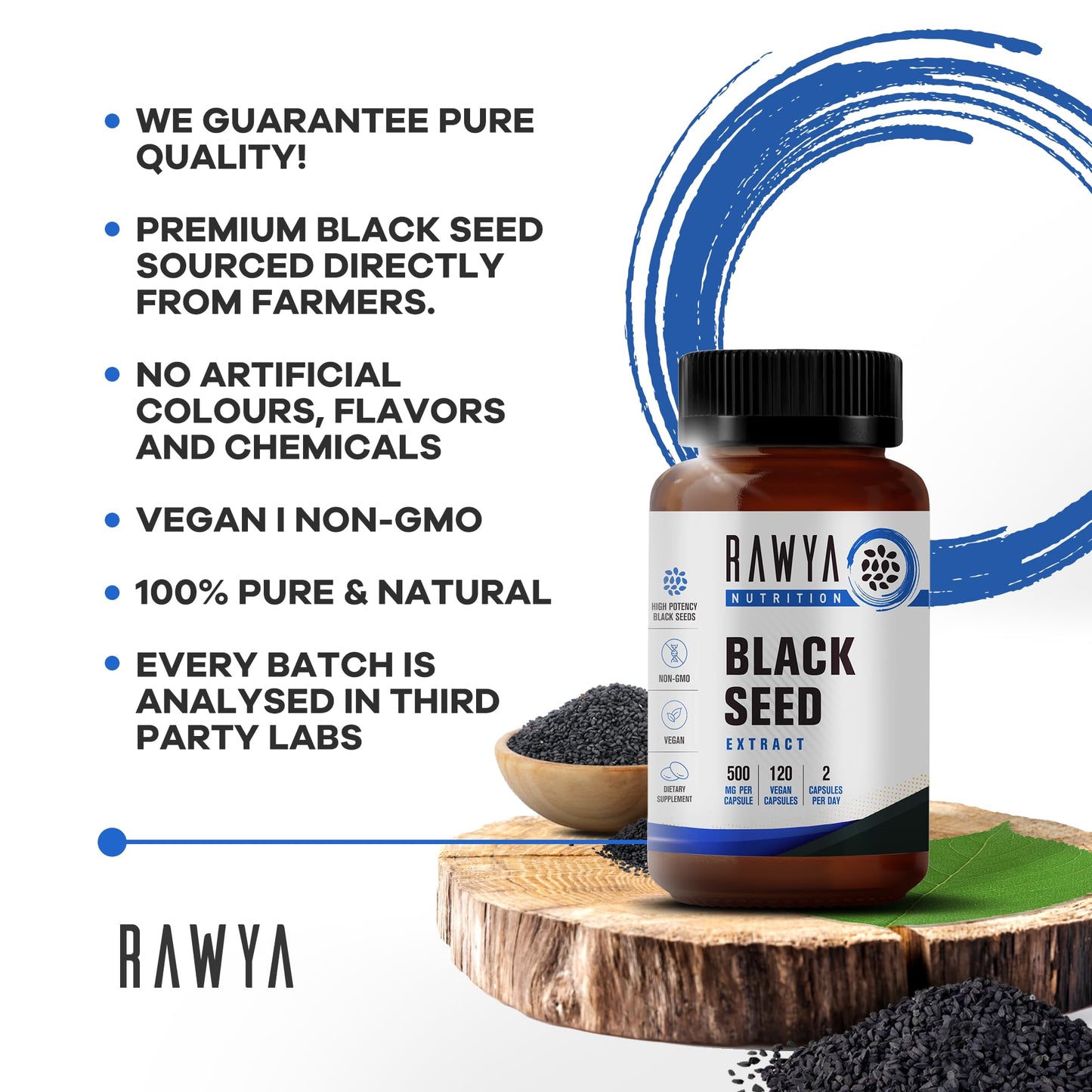 RAWYA Nutrition, Black Seed Extract, 120 Vegan Capsules, Nigella Sativa, Black Cumin RAWYABuy Supplements Australia