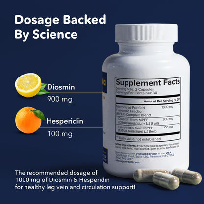 Vein Formula Diosmin Hesperidin 1000mg, Micronized Bioflavonoids Blend for Blood Circulation, Vein Support MPFF Supplement