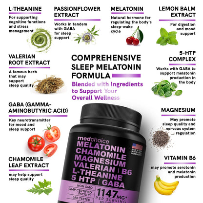 10-in-1 Melatonin Capsules - Melatonin 5mg Natural Sleep Aid for Adults MEDCHOICEBuy Supplements Australia