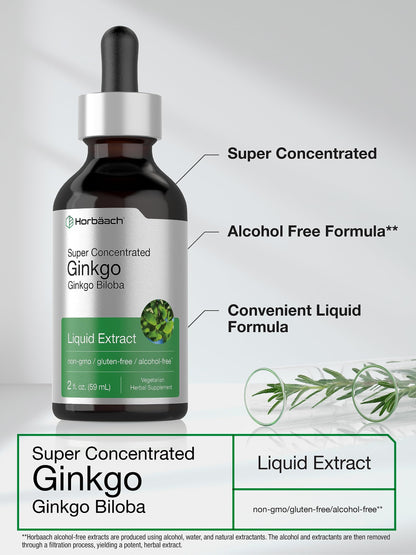 Ginkgo Biloba Extract Liquid 2 fl oz | Alcohol-Free Herb Supplement | Vegetarian HorbäachBuy Supplements Australia