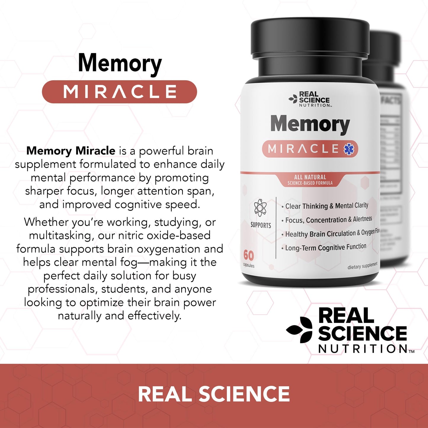 Real Science Nutrition Offers Memory Miracle – Brain and Memory Support Supplement for Focus, Mental Clarity & Brain Health – Nootropic Brain Booster with Nitric Oxide – 60 Capsules Real Science NutritionBuy Supplements Australia