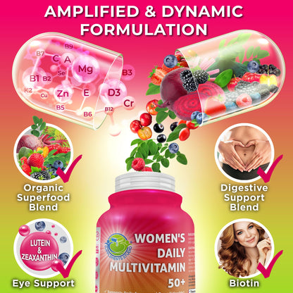 Women's Daily Multivitamin 50 Plus - Vegan Methylated Multivitamin for Women 50 and Over with Biotin, Organic Superfoods & Lutein SUPPLEMENTS STUDIOBuy Supplements Australia