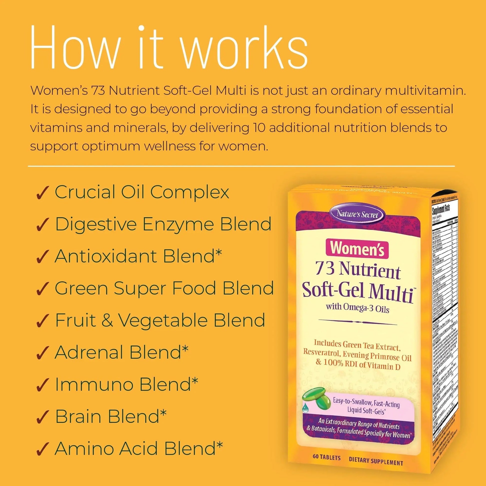 Nature's Secret Women’s 73-Nutrient Soft-Gel Multi – 60 Liquid Soft-Gels – Complete Female Wellness Support - 2 Pack Nature's Secret