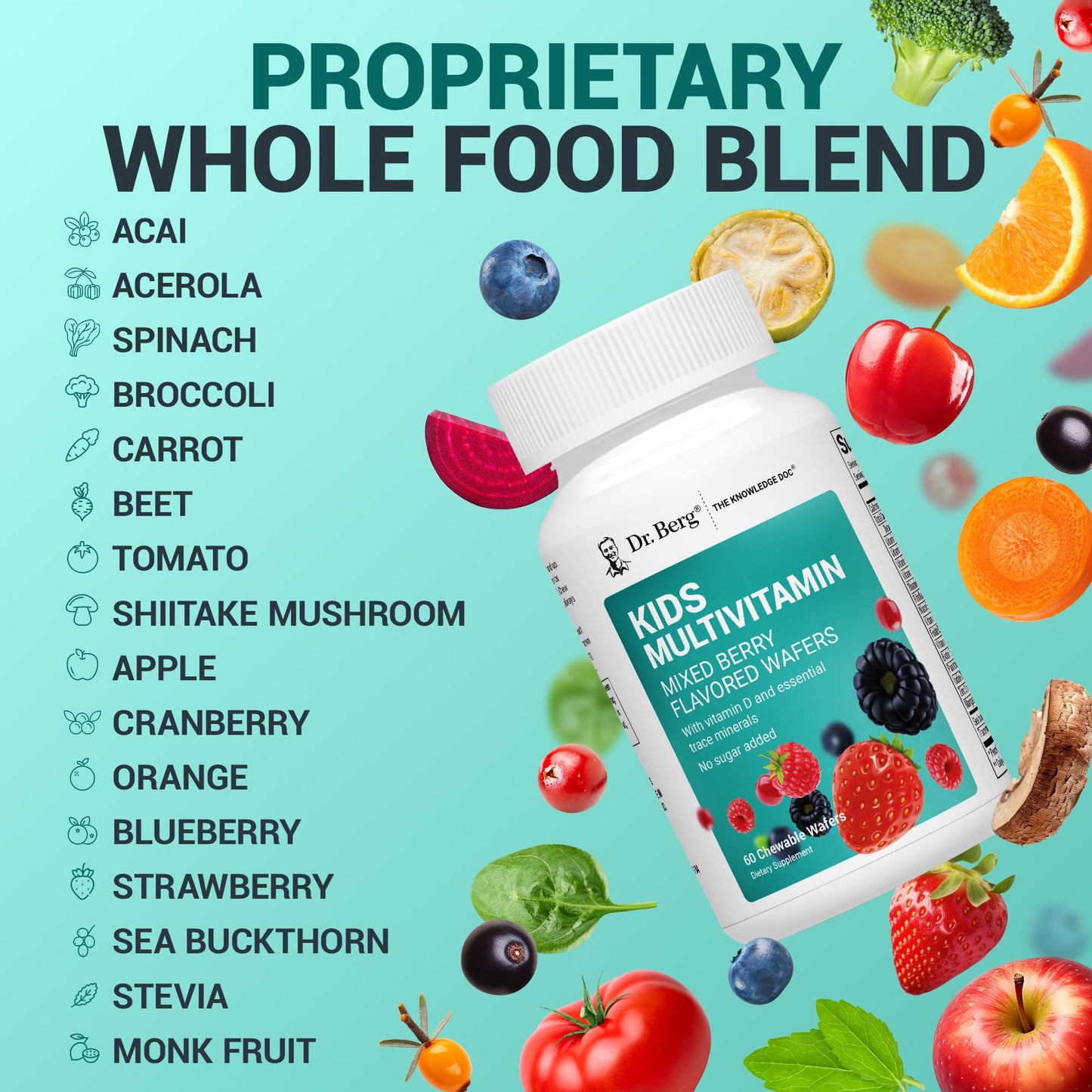Dr. Berg Kids Chewable Multivitamins (NOT Sweetened w/Sugar) - Daily Multivitamin for Kids that Includes 20 Nutrients & Trace Mineral Complex - Mixed Berry Chewable Vitamins for Kid - Red Wafers Dr. Berg NutritionalsBuy Supplements Australia