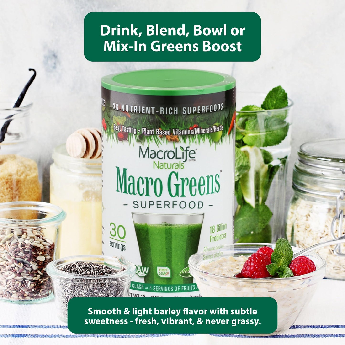 MacroLife Naturals Macro Greens Superfood Powder – 38 Superfoods with Probiotics, Digestive Enzymes & Adaptogens | Non GMO, Vegan, Gluten Free | 18B CFU | 10 oz (30 Servings) MacroLife NaturalsBuy Supplements Australia