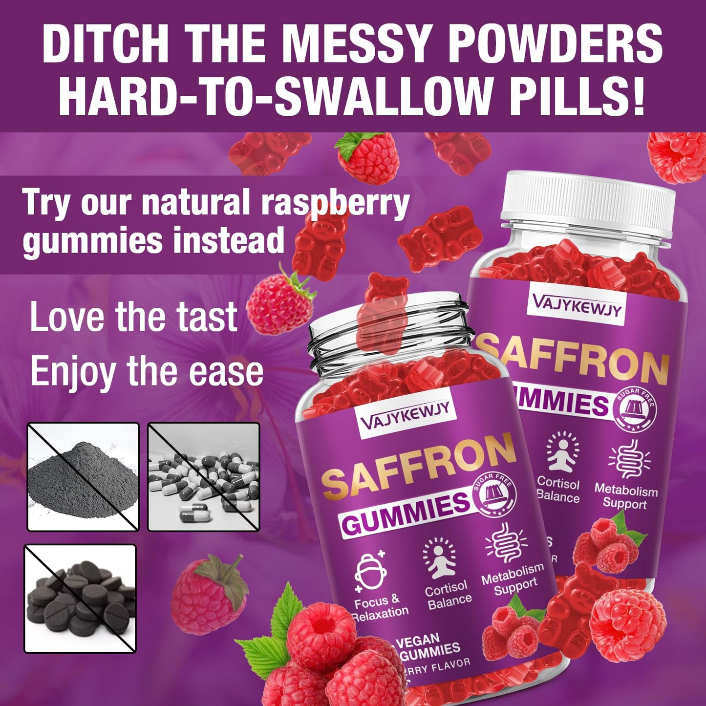 VAJYKEWJY Saffron Gummies (88.5 mg) with Magnesium — Enhanced with St. John’s Wort, Rhodiola, Ashwagandha & Vitamins B6, B12, D3 for Mood & Focus Support — 120 Count VAJYKEWJYBuy Supplements Australia