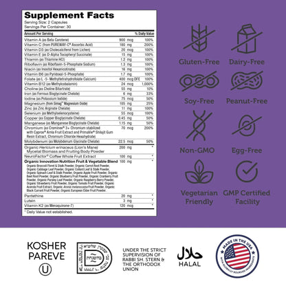 Zahler - Multivitamin Brain Supplement (60 Count) Kosher Brainfood Capsules for Adults with Neuro Factor & Lion's Mane Zahler