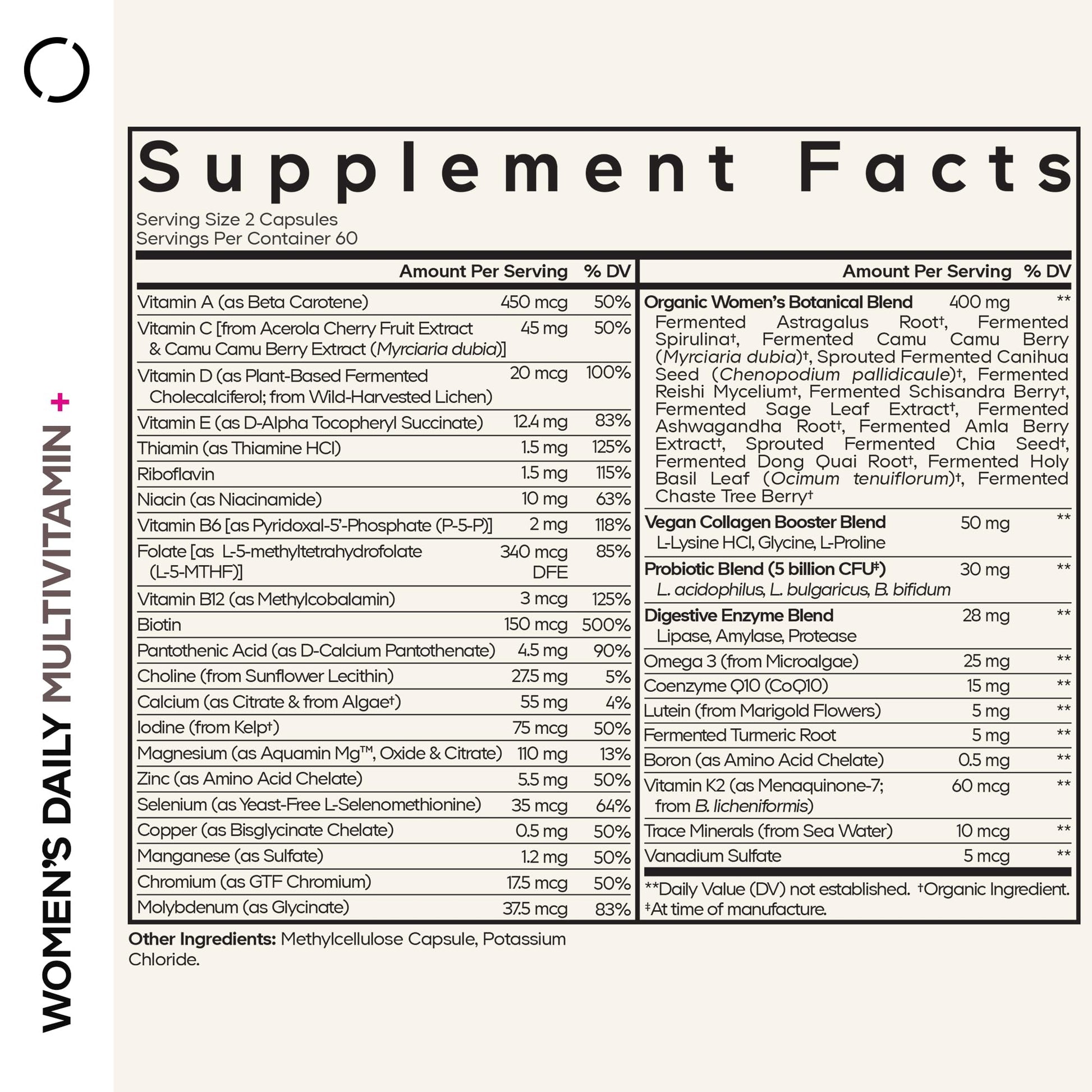 Codeage Women’s Daily Multivitamin, 25+ Vitamins & Minerals, Fermented, Organic Whole Foods, Probiotics Supplement - Vitamin A, B, C, D, E & K, Omega 3, Zinc – Vegan - 120 Capsules CodeageBuy Supplements Australia