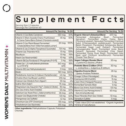 Codeage Women’s Daily Multivitamin, 25+ Vitamins & Minerals, Fermented, Organic Whole Foods, Probiotics Supplement - Vitamin A, B, C, D, E & K, Omega 3, Zinc – Vegan - 120 Capsules CodeageBuy Supplements Australia