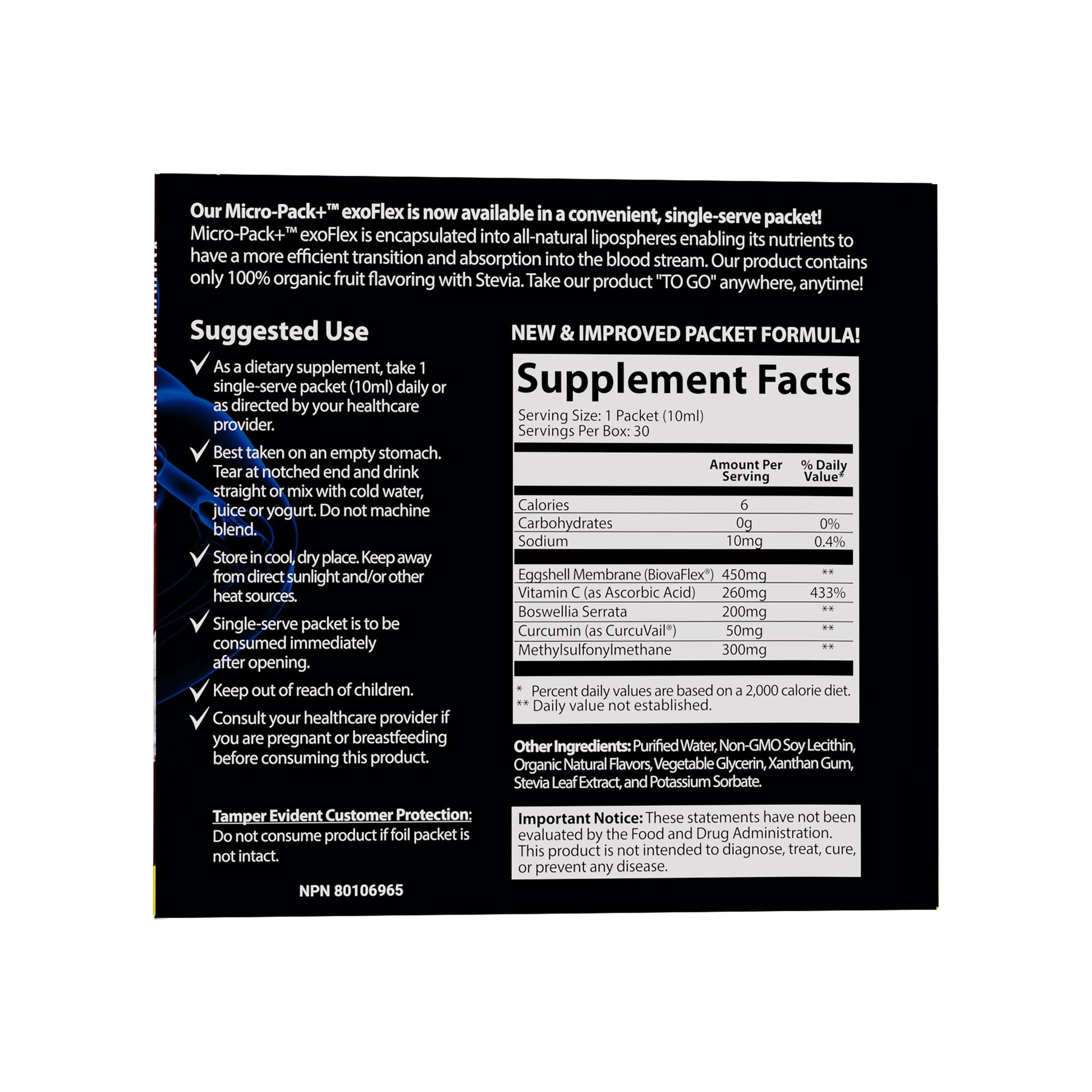 Aurora Nutrascience Micro-Pack Liposomal exoFlex+ - Liquid Vitamin C Supplement, Eggshell Membrane with BiovaFlex, Curcumin, & Boswellia, for Men & Women - 30 Single-Serve Packets Aurora NutrascienceBuy Supplements Australia