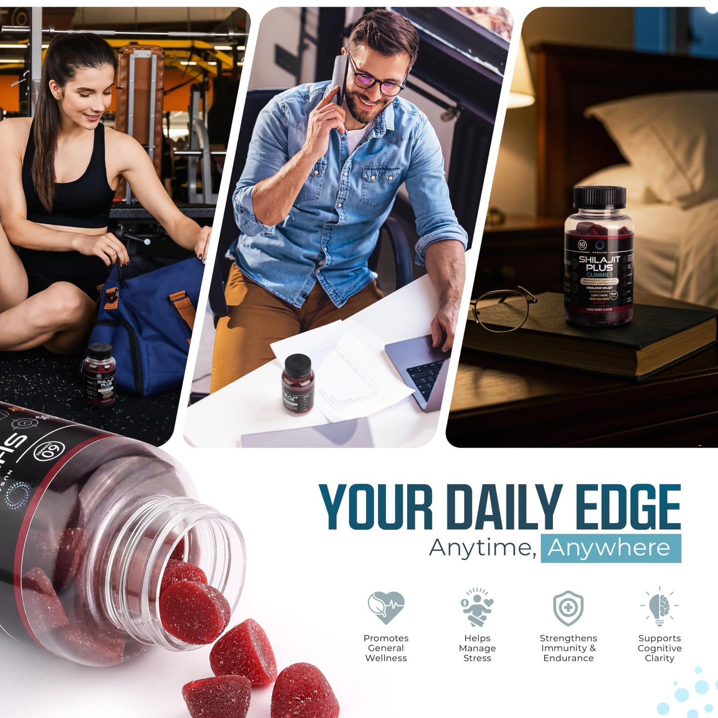 Nusalus Shilajit Plus Gummies – 5-in-1 Adaptogen Energy & Focus Supplement | Shilajit, Ashwagandha, Lion’s Mane, Sea Moss & Beet Root | Natural Energy & Stress Support | Made in USA, Vegan, 60ct NusalusBuy Supplements Australia