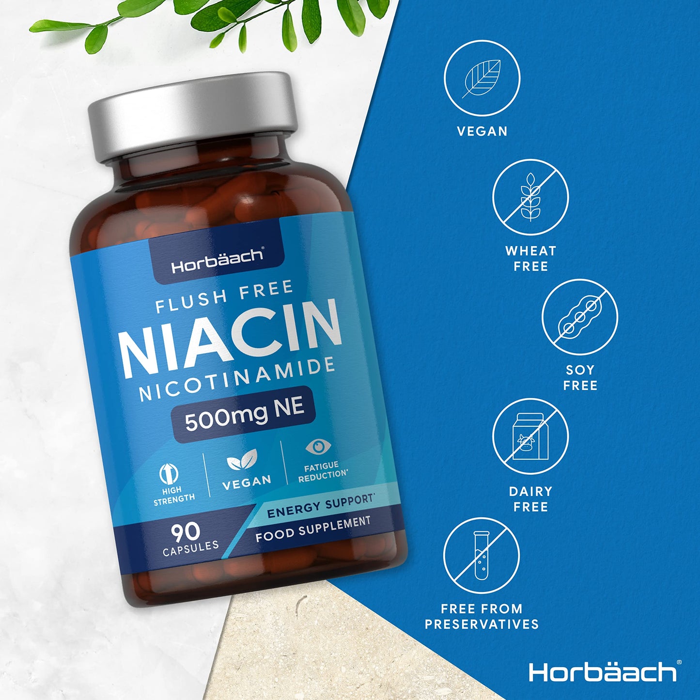 Vitamin B3 Niacin 500mg | 90 Vegan Capsules | Flush Free Nicotinamide Supplement HorbäachBuy Supplements Australia