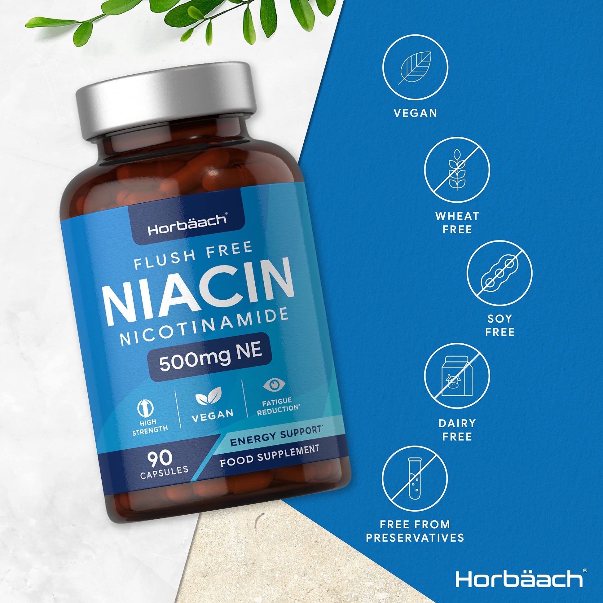 Vitamin B3 Niacin 500mg | 90 Vegan Capsules | Flush Free Nicotinamide Supplement HorbäachBuy Supplements Australia