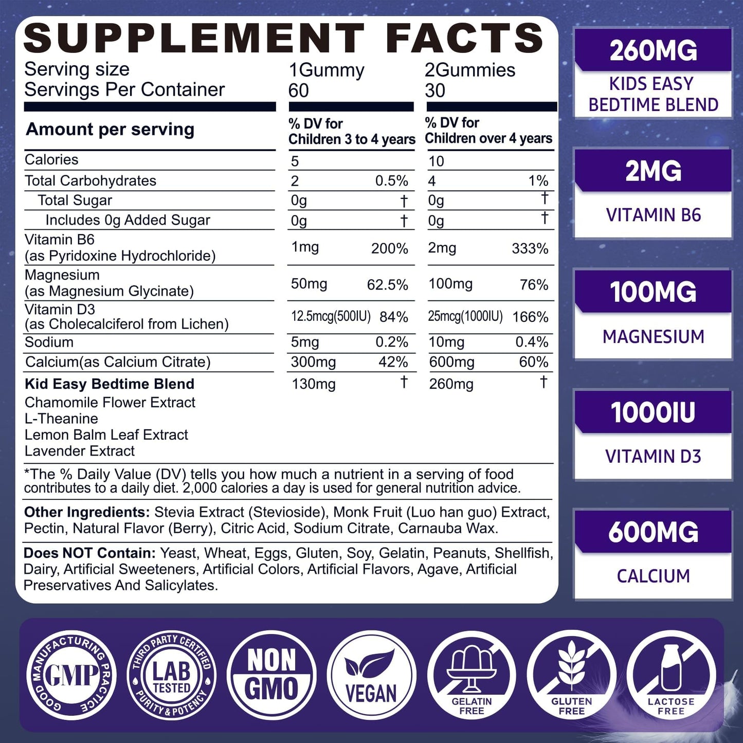 Kids Sleep Gummies - Magnesium Glycinate Gummies, Melatonin Free Sleep Aid | Magnesium, Calcium, D3, B6, L Theanine