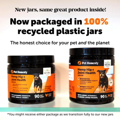 Senior Hemp Hip and Joint Supplement for Dogs - Glucosamine Chondroitin, MSM & Green Lipped Mussel - Relief for Joint Stiffness, Advanced Strength Mobility Support for Senior Dogs (Chicken, 90 Ct) Pet HonestyBuy Supplements Australia